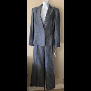 New Kasper Gray with White Pinstripe Two Piece Pant Suit - NWT 14